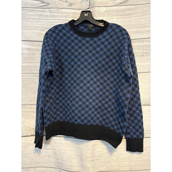 J. Crew Mens Lambs Wool Blue & Black Checkered Sweater Size M - Picture 1 of 3